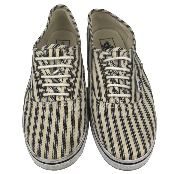 Vans Low Top Canvas Sneakers Lace Up Black White Striped Mens 6.5 Womens 8 - Picture 2 of 12